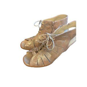 Paul Green COSMO PEEP Sandals Womens Size US 8.5/6 BLUSH Metallic Lace Up Peep T